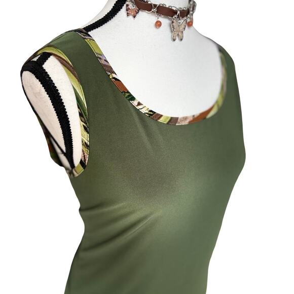 Y2K VTG. OLIVE GREEN TRIMMED RELAXED BLOUSE TANK MEDIUM BY‎ ATTITUDES BY RENEE - Picture 3 of 8
